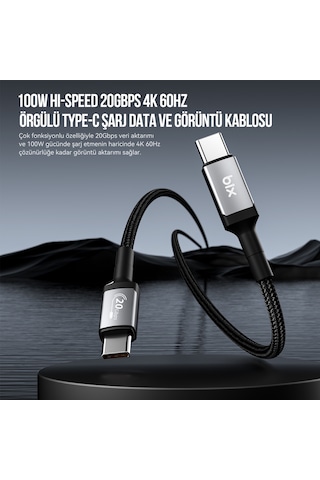 Bix BX07CC 100W 20 GBPS Şarj Data Ve Görüntü Kablosu Siyah