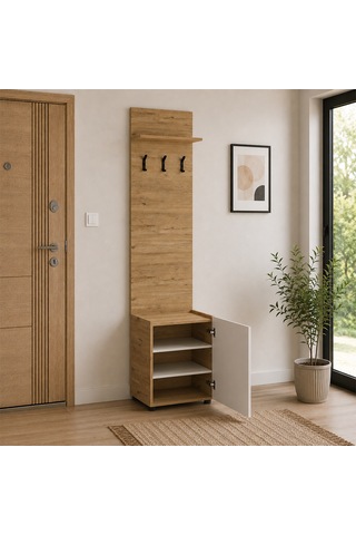 Porto Tek Kapaklı 3 Askılı Vestiyer - Florida Meşe/vizon 51x210x34 Cm Florida Meşe/beyaz