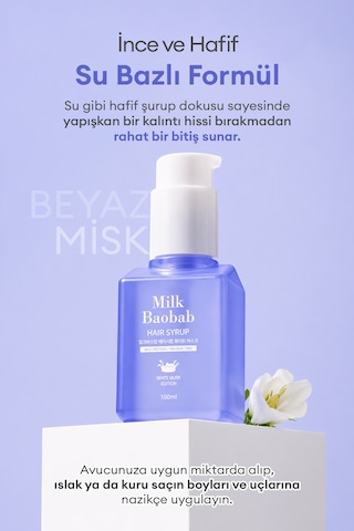 Argan Yağı Ve E Vitaminli Nemlendirici Parfümlü Saç Serumu Mılk Baobab Hair Syrup White Musk
