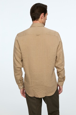 Morven Erkek Bej Liyosel Trend Çizgili Dinamik Fit Düğmeli Yaka Gömlek 26ms004032653 Bej