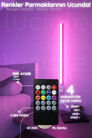 50 Cm Ses Müzik Duyarlı Uzaktan Kumandalı Led Abajur - Yatak Üstü, Tv Yanı ,oturma Odası