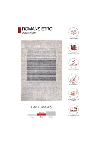 Romans Etro 2708 Krem - Spor Saçaklı Polyester Çizgili Çerçeveli Vintage Halı