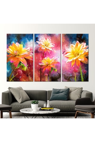 60x120cm 3 Parçalı Kanvas Tablo, Sarı Çiçek Boyama