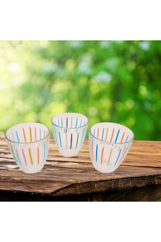 Rakle 3'lü Su Bardağı Seti Renkli Çizgi Desenli 280 Cc