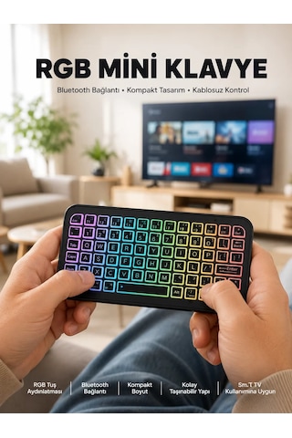 Hepsi Kompakt Siyah Rgb Işıklı Bluetooth Mini Klavye Najmaddin
