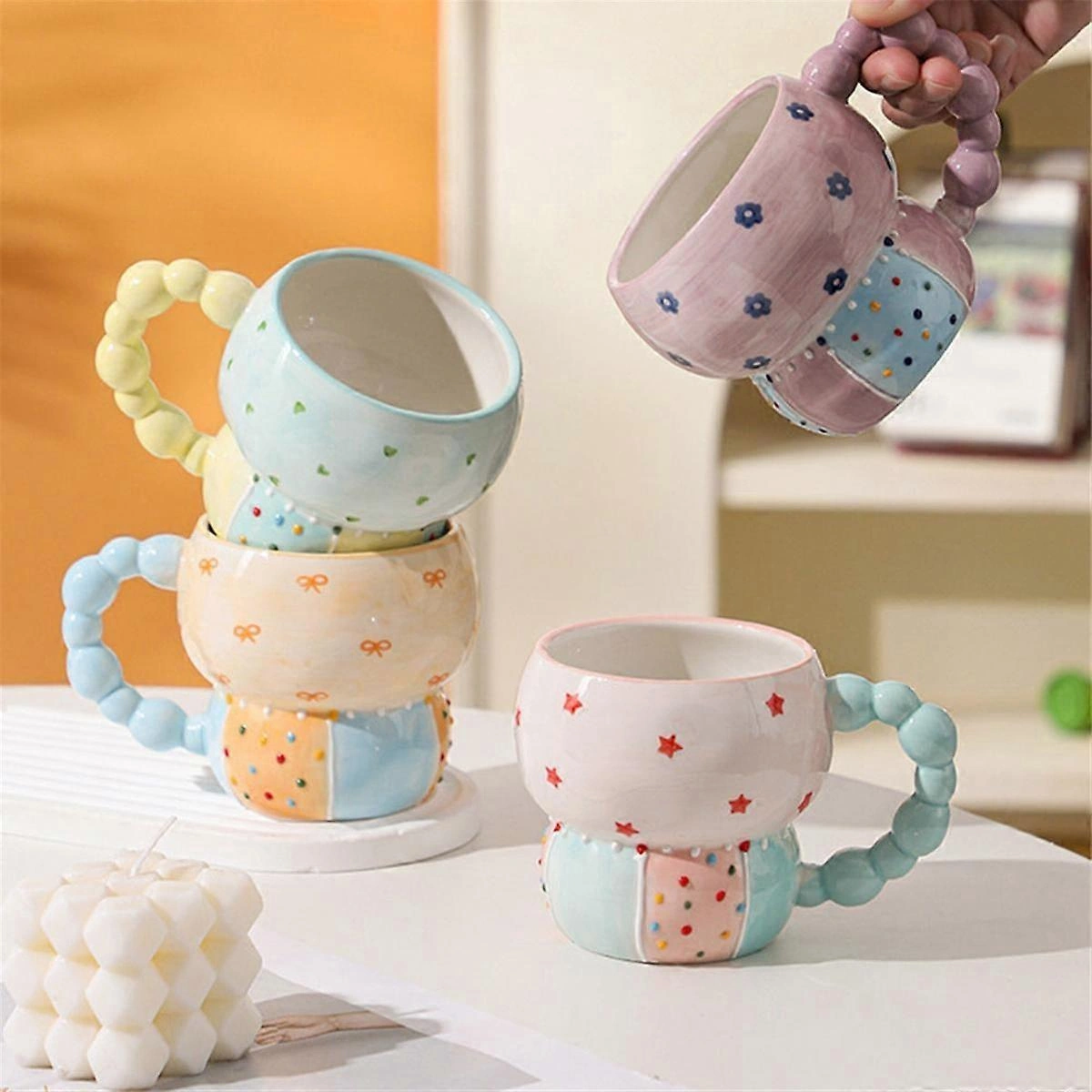 Seramik Kupa Renkli Kahve Fincanı Ev Fincanı Kahvaltı Fincanı Süt Kahve Çay Meyve Suyu Yulaf Suyu Fincanı Diğer