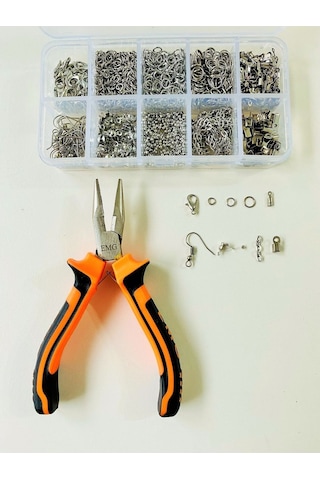 KUTULU METAL SET 3 - 970 ADET KÜPE KOLYE BİLEKLİK YAPIM SETİ TAKI MALZEMELERİ PENSELİ