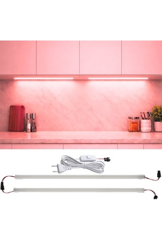 2 Adet 1 Metre Yüksek Lümen Beyaz Işık Şerit Led Bar 220v Opak, Butonlu Fişli, Mutfak Dolap Altı Kırmızı-Opak