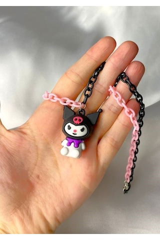 Kuromi Renkli Çocuk Kolyesi - Plastik Pembe Siyah Zincir Çok REnkli