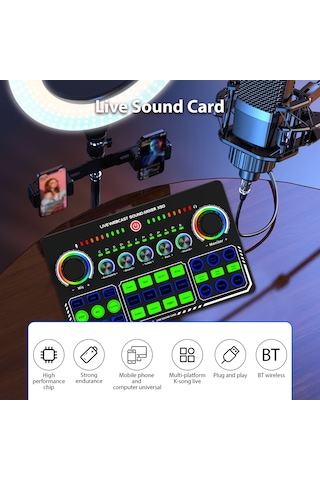 Hfambition X50 Siyah Canlı Yayın Ses Kartı - Telefon Bilgisayar Uyumlu, Otg Dijital Kayıpsız Aktarım, Şarkı İçin Optimal Performans 10.1"
