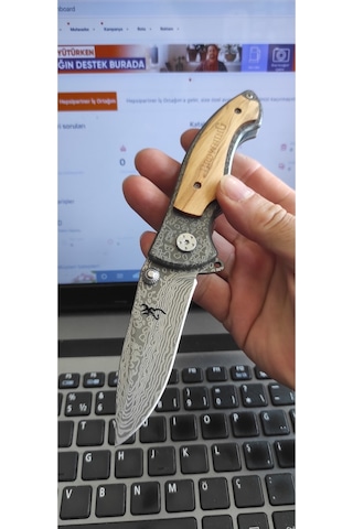 Browning Damascus Görünümlü Kamp Çakı Kahverengi - Gri