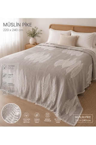 Livoras Home Müslin Çift Taraf Kullanım 220 X 240cm Çift Kişilik Pike Bej Krem Bej - Krem