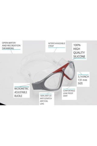 Yetişkin Yüzücü Deniz Gözlüğü Buğulanma Yapmaz Anti Fog Gri - Kırmızı