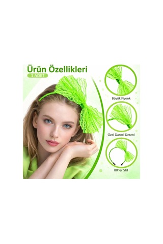80 Ler 90 Lar Neon Yeşil Dantel Taç Fiyonklu Çok Renkli