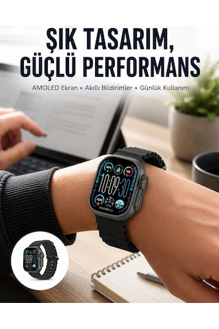Akıllı Saat Aksesuarları Amoled Ekran 49mm Ultra Tasarım 3 Kordonlu Akıllı Saat Yeni Nesil