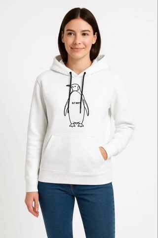 Vexor Nihilist Penguen Özel Tasarım Oversize Kapüşonlu Sweatshirt - Beyaz