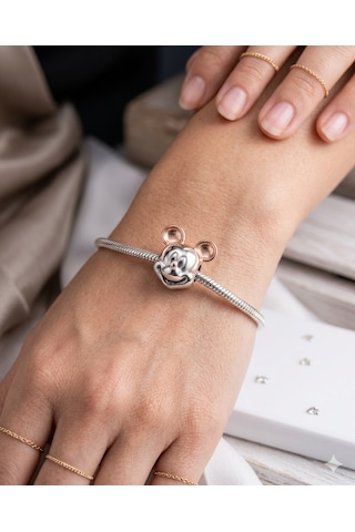 Bayan Mickey Mouse Model Gümüş Charm