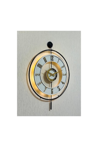 Pey Aksesuar Metal Camlı Duvar Saati 50 X 70 Cm Orta Boy Işıklı Gerçek Cam M51-siyah-şefaf-beyaz-gold M51-siyah-şefaf-beyaz-gold