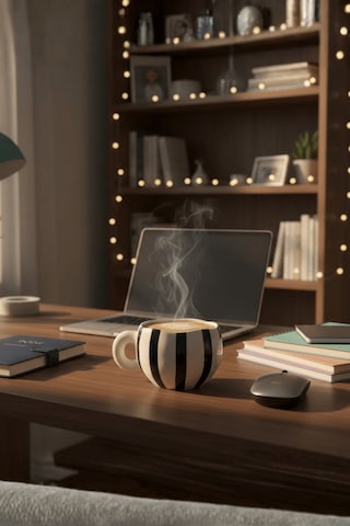 Siyah Çizgili 400 Ml El Yapımı Seramik Çay Kahve Mug Kupası Mıt1322 Siyah - Beyaz