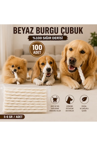 Beyaz Burgu Çubuk Köpek Ödül Kemiği 100 Lü Paket