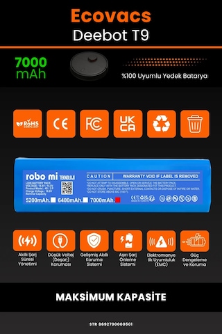 Ecovacs Deebot T9 Uyumlu 7000mah Robot Süpürge Bataryası - Maksimum Kapasite