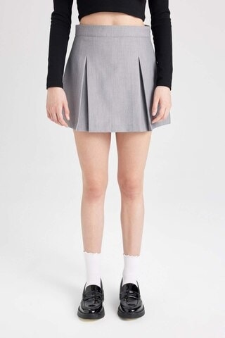 Defacto Coool Yüksek Bel Basic Düz Pamuk Yan Fermuar Kapamalı Mini Şort Etek C7581ax24augr28 Gri