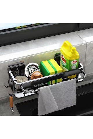 Alüminyum Mutfak Lavabosu Gider Rafı Duvara Monte Sünger Havlu Tutucu Düzenleyici Sabunluk Raf Sepeti Banyo Şampuan Rafları