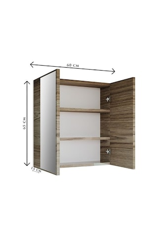 Fm01 2 Kapaklı Aynalı Banyo Dolabı Çok Amaçlı Banyo Dolabı Kahverengi