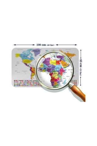 Ülke Bayrak Lı Eğitici Başkent Detaylı Atlası Dünya Haritası Duvar Sticker -60x105-3848 Çok Renkli