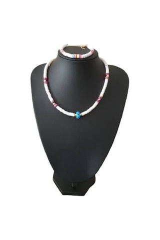 Fimo Soft Nazar Boncuklu Kolye ve Bileklik Seti  Beyaz Çok Renkli