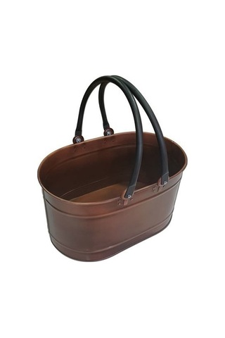 Bakır Çift Boru Kulplu Oval Odun Kovası