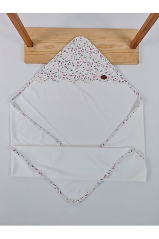 %100 Pamuklu Kız Bebek Battaniyesi Tek Katlı Mevsimlik Puset Örtüsü Hediyelik Yenidoğan 90x90cm Ekru