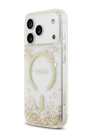 Apple Uyumlu iPhone 17 Pro Kılıf Guess Lisanslı M-safe Şarj Özellikli Transparan Resin Bottom Kapak Gold Gold
