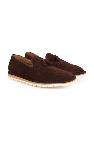 Libero Erkek Loafer Ayakkabı Hakiki Süet Deri Püsküllü Pratik Slip-on Esnek Tırtıklı Termo Taban L6016 Kahve