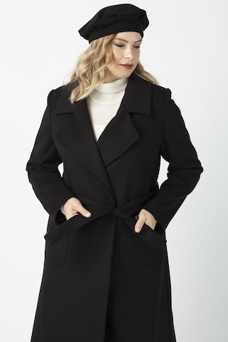 Moda Berray 904 Siyah Mono Yaka Torba Cepli Kaşe Kaban Siyah