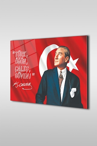 Atatürk Ve Türk Bayrağı Özel Tasarım Yatay Cam Tablo