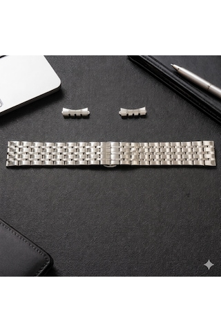 20mm Çapında Ucu Kavisli Gümüş Renk Çelik Saat Kordonu