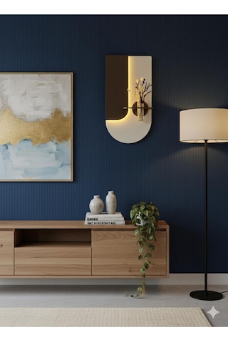 Lavanta Ahşap Pilli Ledli İskandinav Tarzı Salon Duvar Rafı Modern Çiçeklik 40 X 75 Cm Paris Grisi - Ahşap Ceviz