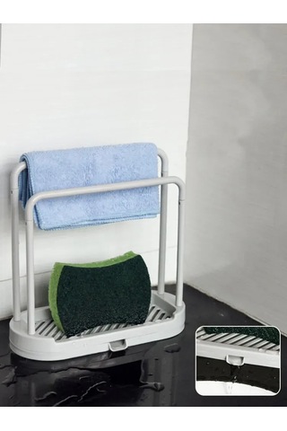 Neevoyu Beyaz Mutfak Sünger Ve Sabun Tutucu, 20.5x9.5x20.5 Cm, Su Akıtma Tablasıyla, Organizasyon Ve Kurulu Tutma Fonksiyonu, 1 Adet Beyaz