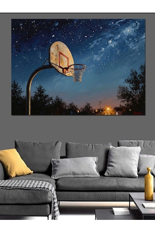Ahşap Tablo Gece Altında Basketbol Potası Tablosu