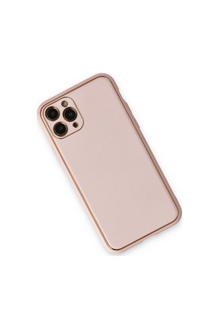 Newface Apple iPhone Uyumlu 11 Pro Max Kılıf Coco Deri Silikon Kapak Glblseme - 22 - Pudra