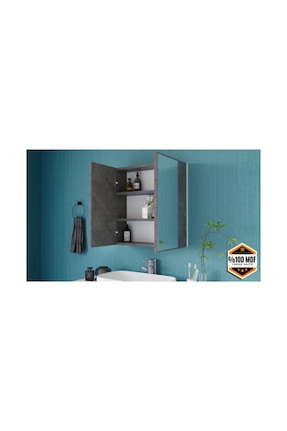 Rafineri 2 Kapaklı Aynalı Banyo Dolabı Mdf Gri