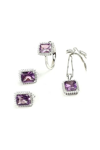 Sky Diamond Taş Detaylı Alesandrayt Taşlı Gümüş Lüks Takı Seti