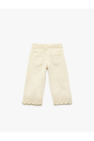 Koton Çiçek Desenli Brodeli Pamuklu Denim Pantolon Bej 5smg40016ad Ekru