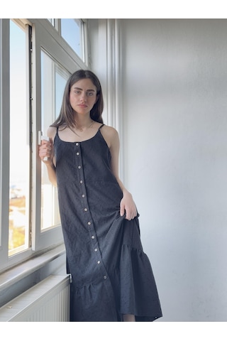 Retrobird Adel Askılı Brode Elbise Kadın Siyah-13847 Siyah