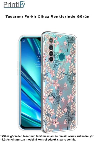 Oppo A94 Uyumlu Kamera Korumalı Floral Kırmızı Tasarımlı Şeffaf Silikon Kılıf