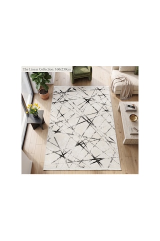 Merinos Vista %100 Akrilik Beyaz Gri Kesme Halı Yolluk Koridor Salon Halısı Geometrik Desenli 76590-95