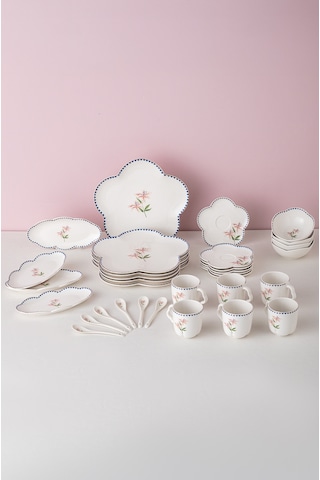 Emsan Lilium Porselen 32 Parça 6 Kişilik Kahvaltı / Servis Takımı Beyaz