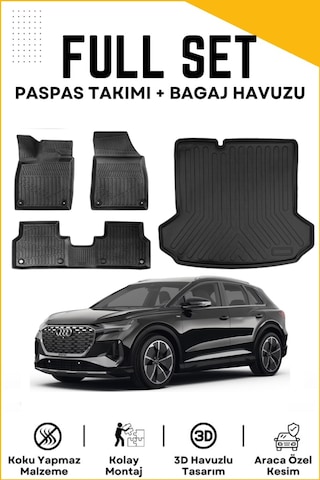 Audi Q4 E-tron 2024 Model Birebir Uyumlu Bagaj Havuzu+paspas Seti