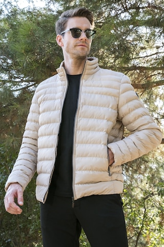 Buratti Dik Yaka Fermuarlı Cepli Slim Fit Şişme Erkek Mont 649002 Vizon